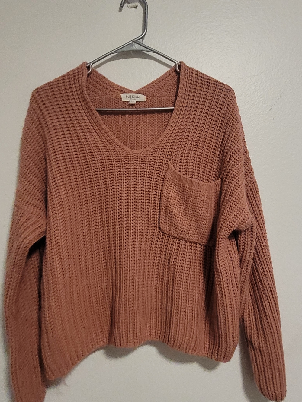 Cozy V-Neck Waffle Sweater with Front Pocket - Mauve